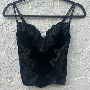 Corset Bustier Top Women‎ 36B Suede Lace Appliqué Vintage Goth Y2K PinUp Vixen